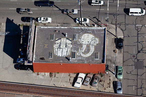 Aerial shot of Oakland graffiti artists Swampy and GATS
